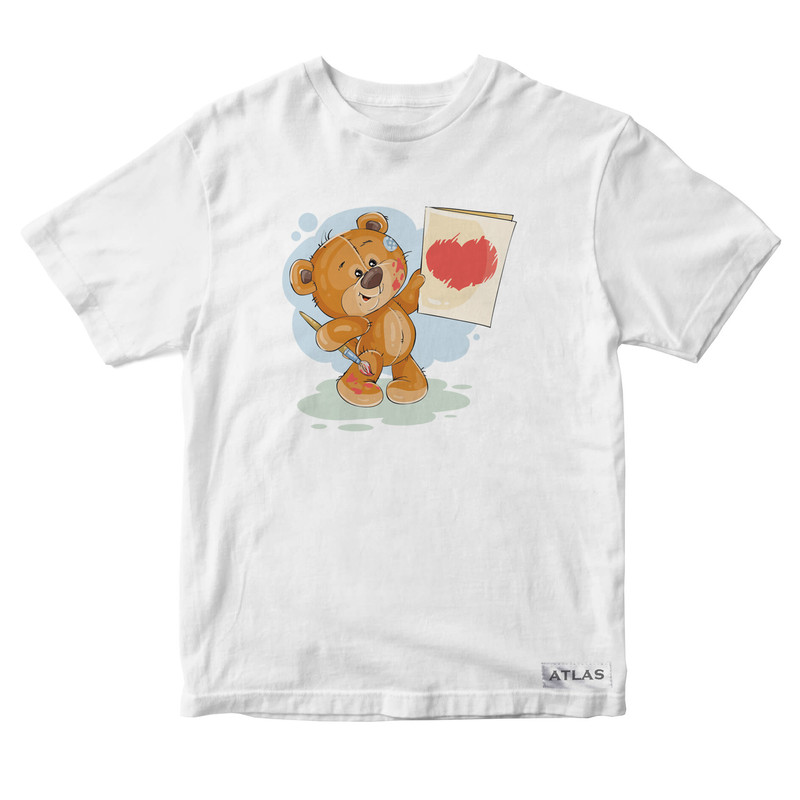تی شرت آستین کوتاه پسرانه مدل Teddy bear کد SH023 رنگ سفید