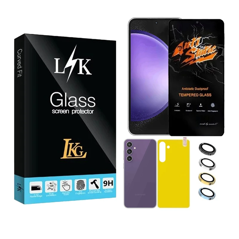 محافظ صفحه نمایش ال کا جی مدل انتی استاتیک مناسب برای گوشی موبایل سامسونگ Galaxy S23 FE 5G به همراه محافظ پشت گوشی و محافظ لنز
