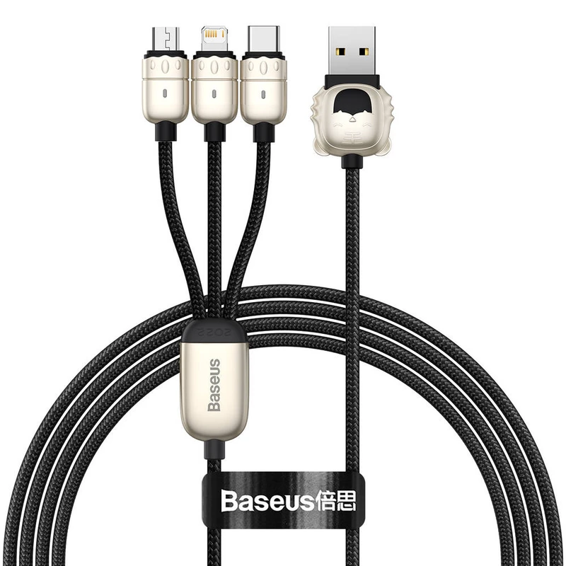 کابل تبدیل USB به USB-C/MicroUSB/لایتنینگ بیسوس مدل Tiger طول 1.2 متر