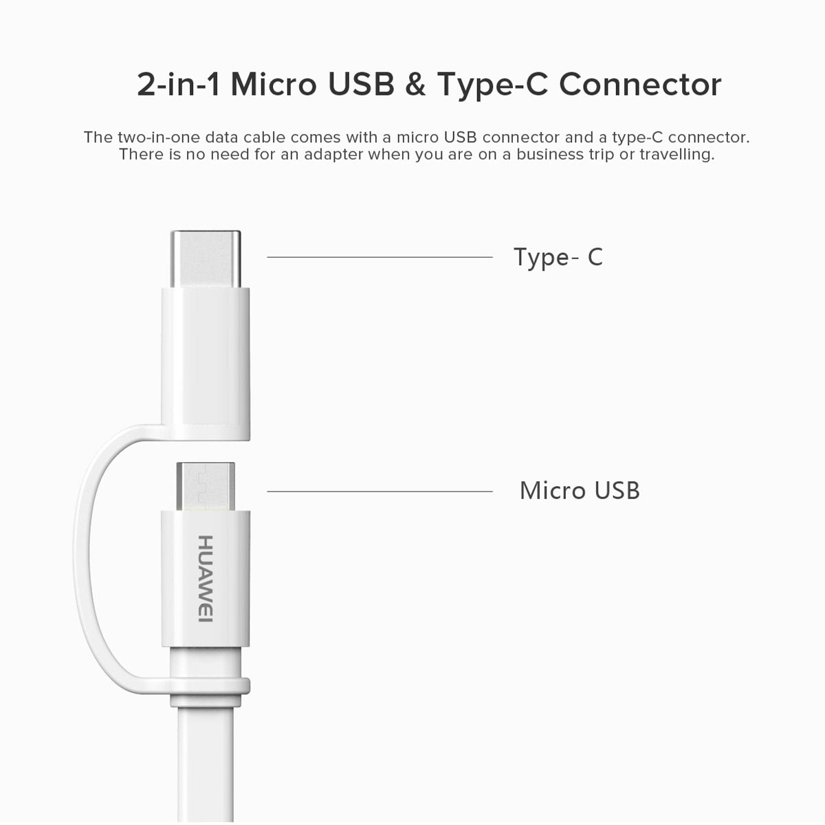 کابل تبدیل USB به USB-C / MicroUSB هوآوی مدل AP55S  طول 1.5 متر