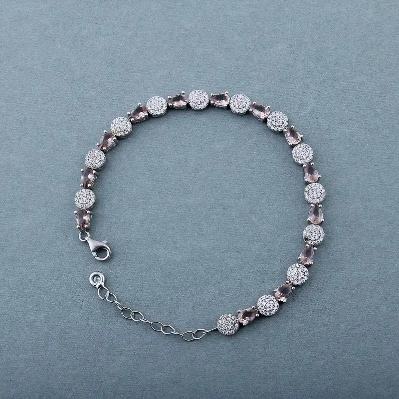 دستبند نقره زنانه مدل سنگ الکساندریت نگین برلیان بدون ریزش آبکاری رادیوم کد DP_799