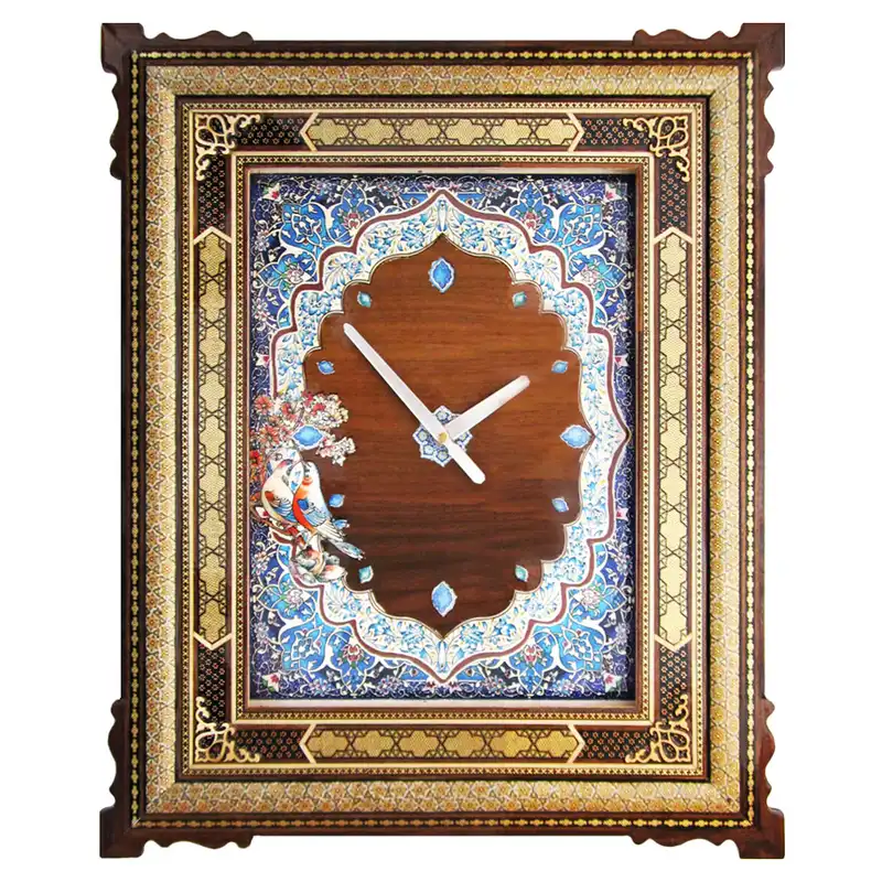 ساعت دیواری خاتم کاری طرح تذهیب مدل بی صدا کد 5060-5