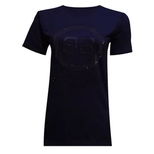 تی شرت آستین کوتاه زنانه مدل نخی ویسکوز نگینی کد tm-1970 رنگ سرمه ای 