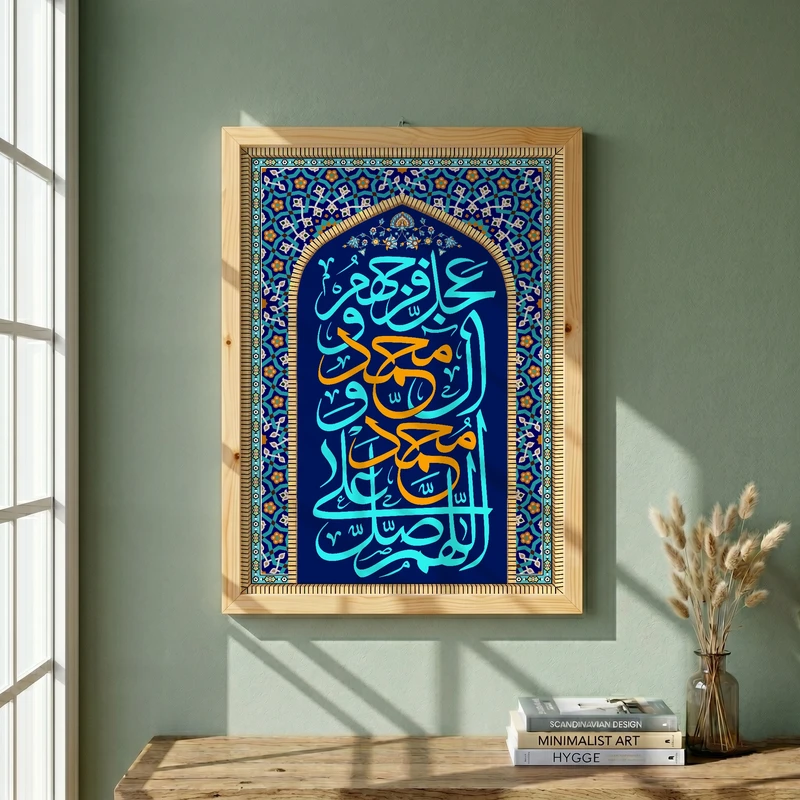 تابلو طرح ذکر صلوات مدل G14212 فریم کرم روشن