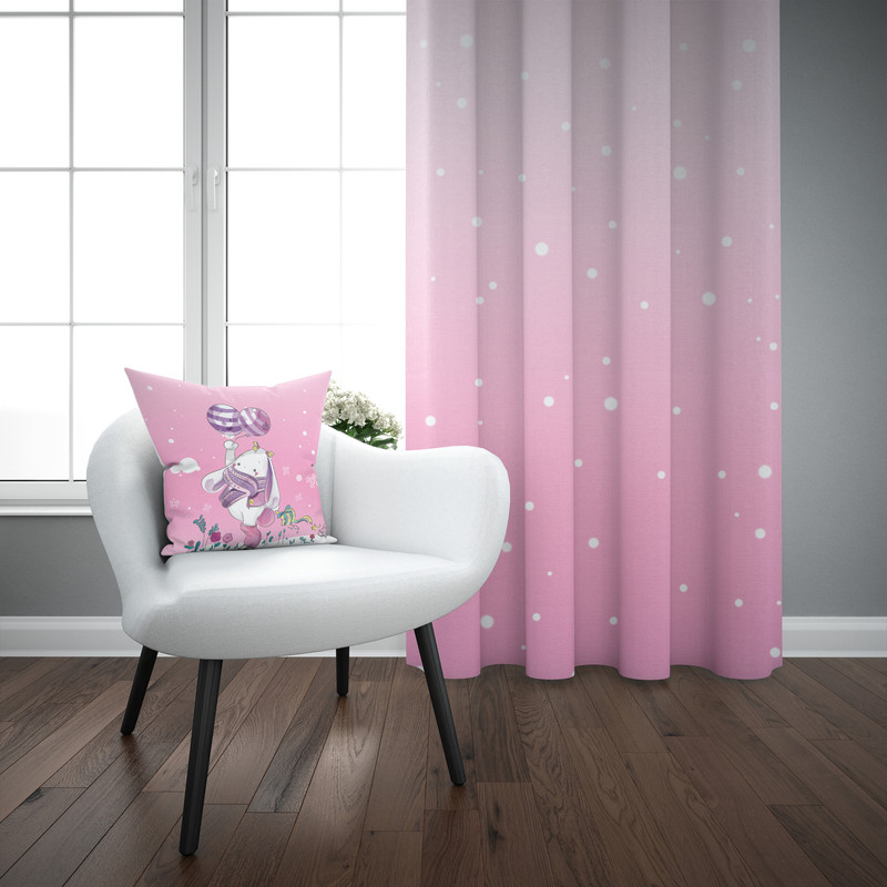 پرده مدل اتاق کودک طرح دخترانه خرگوش پرنده کهشانی سایز 140x280 سانتی متر