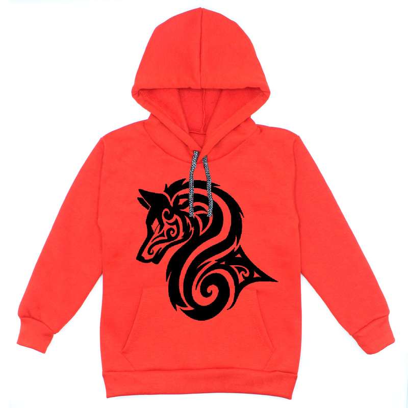 هودی پسرانه مدل سمبل گرگ W75 رنگ قرمز