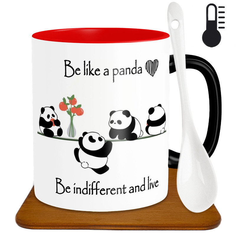 ماگ حرارتی طرح پاندا مدل H1001 به همراه زیر لیوانی و قاشق