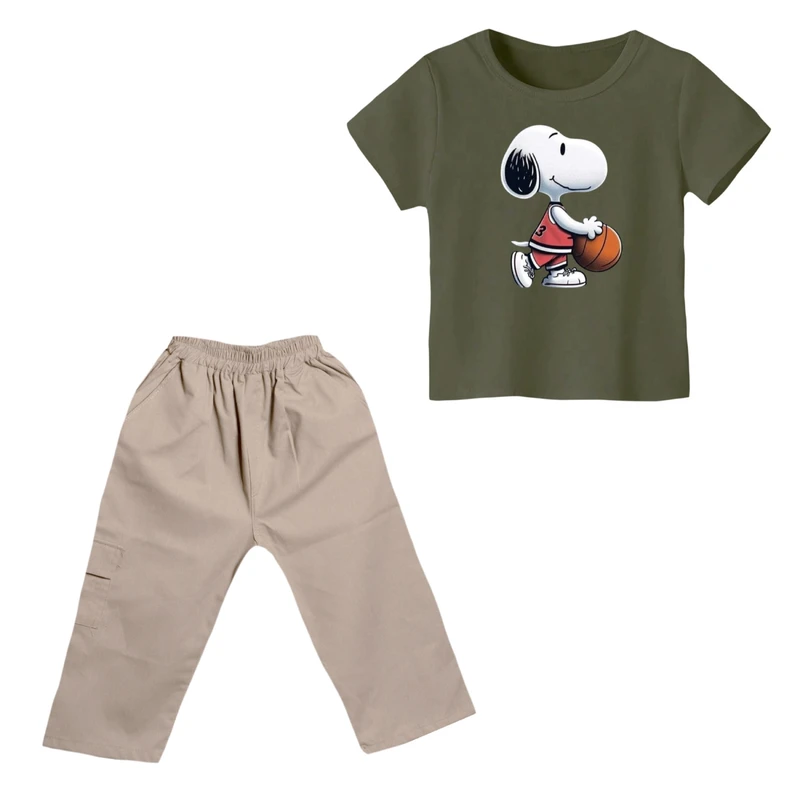 ست تی شرت و شلوارک پسرانه مدل اسنوپی کد ۸۲