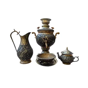 سرویس سماور ذغالی 5 پارچه برنجی مدل یلدایی