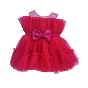 پیراهن بدون آستین یقه گرد دخترانه مدل پاپیون رنگ سرخابی