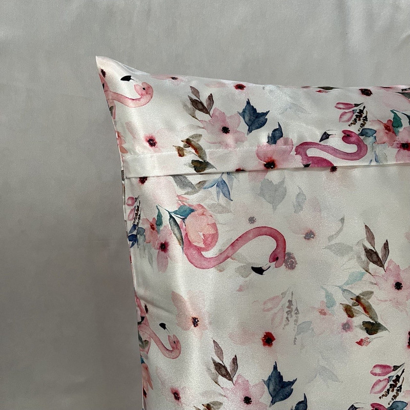 رو بالشی مدل ساتن ابریشم طرح فلامینگو