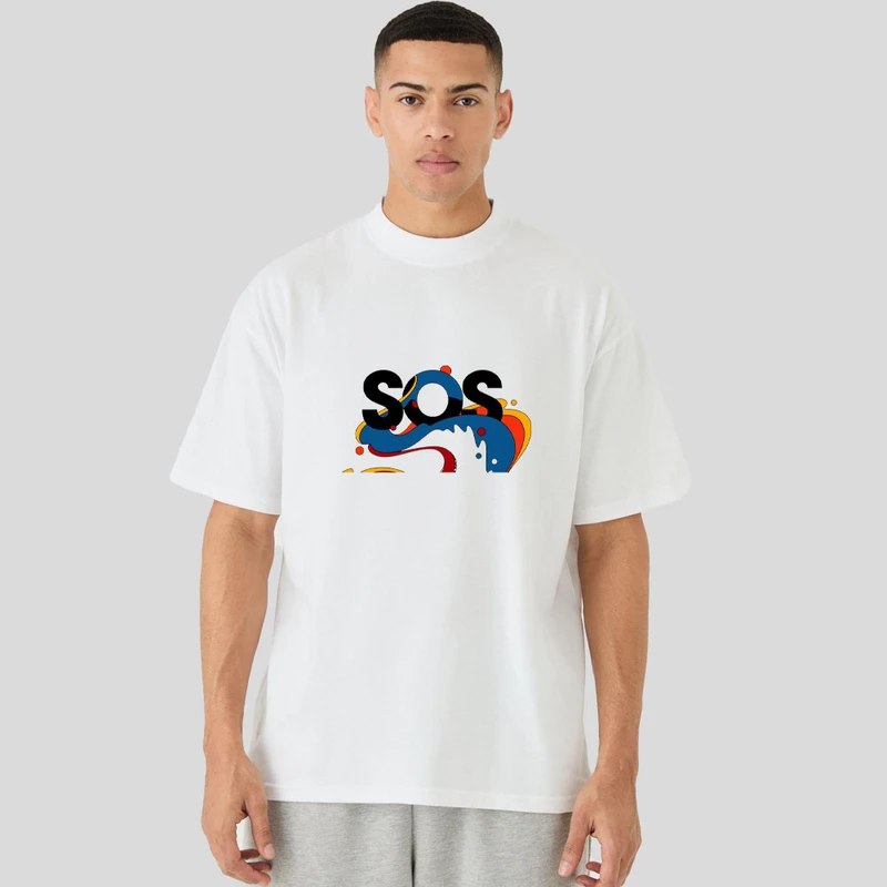 تی شرت مردانه آستین سه ربع پنبه دورو مدل sos