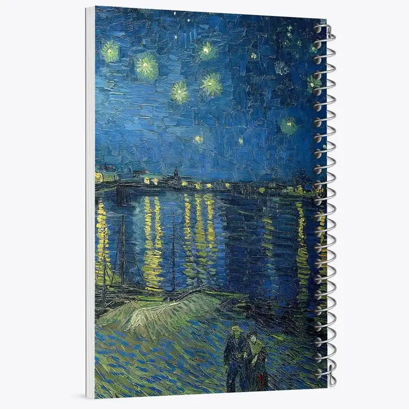 دفتر مشق 50 برگ خندالو مدل نقاشی شب پر ستاره بر فراز رُن اثر ونسان ونگوگ کد 25474