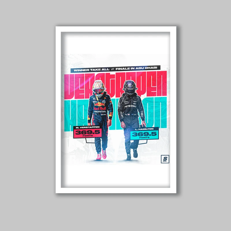 تابلو لیلیان طرح فرمول یک لوئیس همیلتون و مکس ورشتپن کد LA-G10289 فریم سفید