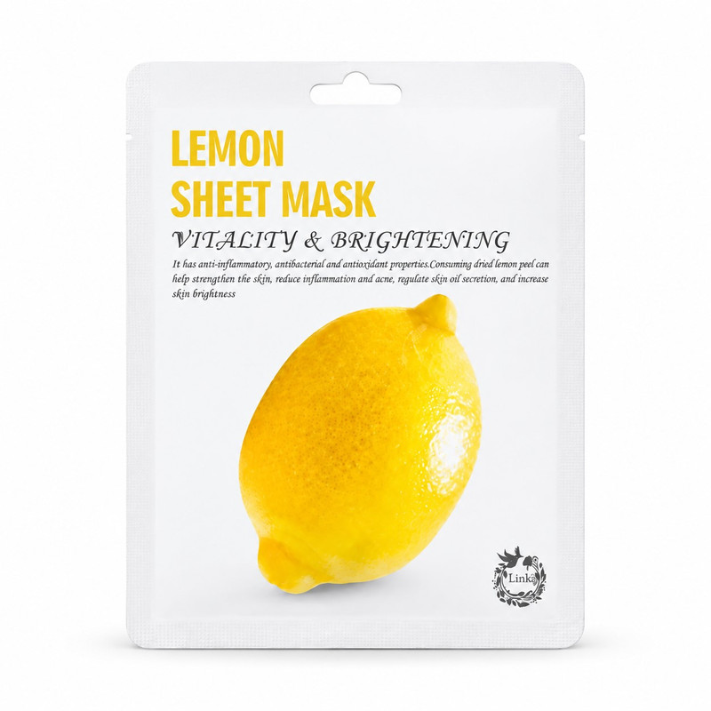 ماسک صورت ورقه‌ای لینک مدل LEMON رایحه لیمو، مناسب برای پوست چرب، وزن 25 گرم، حاوی گلیسیرین، نرم‌کننده و آرامش‌بخش