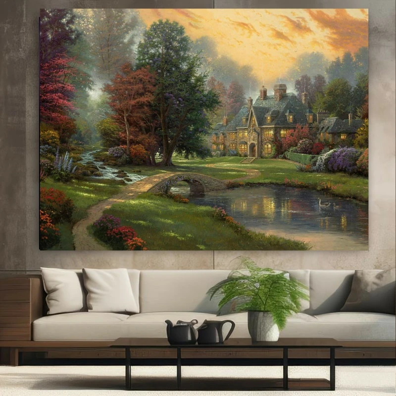 پوستر طرح مخمل طبیعت روستایی مدل کلبه سنگی کد BK23788