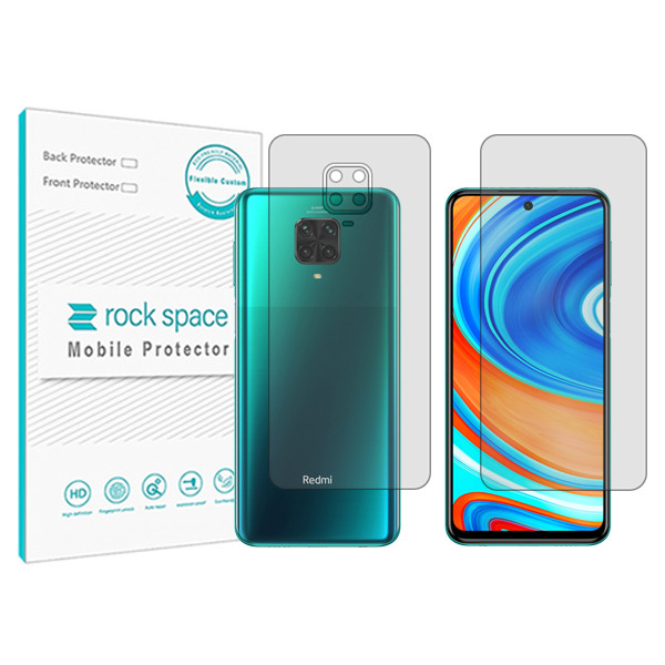 محافظ صفحه نمایش شفاف راک اسپیس مدل HyGEL مناسب برای گوشی موبایل شیائومی Redmi Note 9 Pro به همراه محافظ پشت
