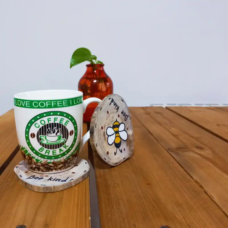 زیر لیوانی چوبی مدل اسلایسی کد be kind بسته 2 عددی