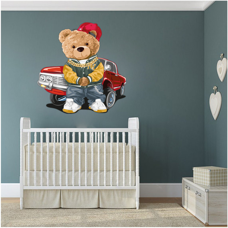 استیکر دیواری کودک گراسیپا مدل تدی و ماشین HP01