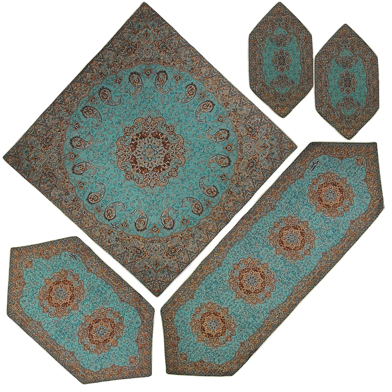 ست 5 تکه رومیزی ترمه شوکران یزد طرح گوهر کد SBZBI5-5