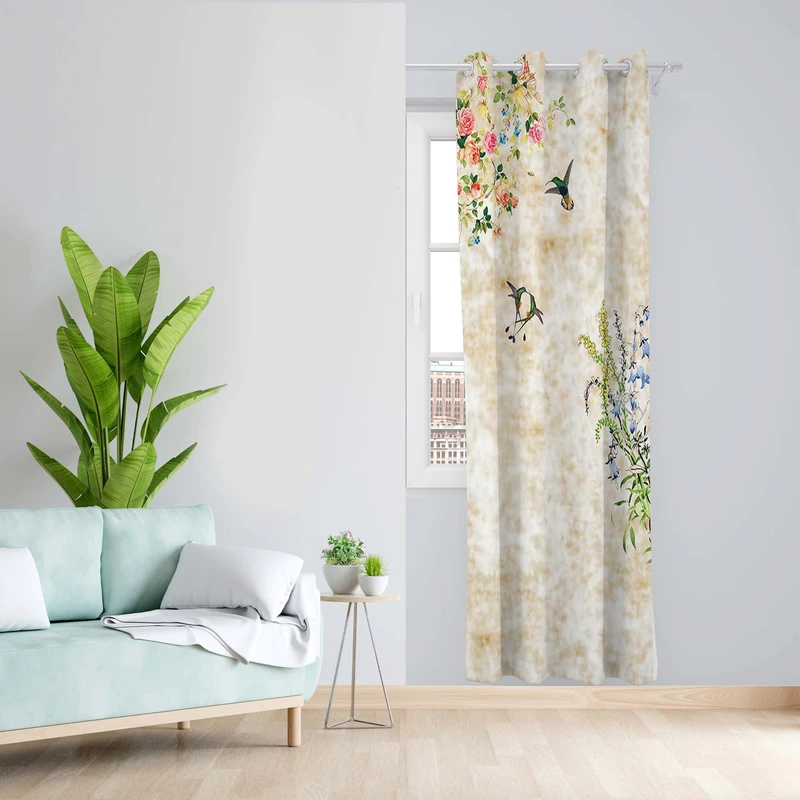 پرده طرح پرنده مدل مخمل پانچی کد 5055L z سایز 140x200 سانتی متر