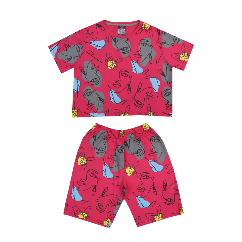 ست تاپ و شلوارک زنانه هلکاپاژ مدل رخ