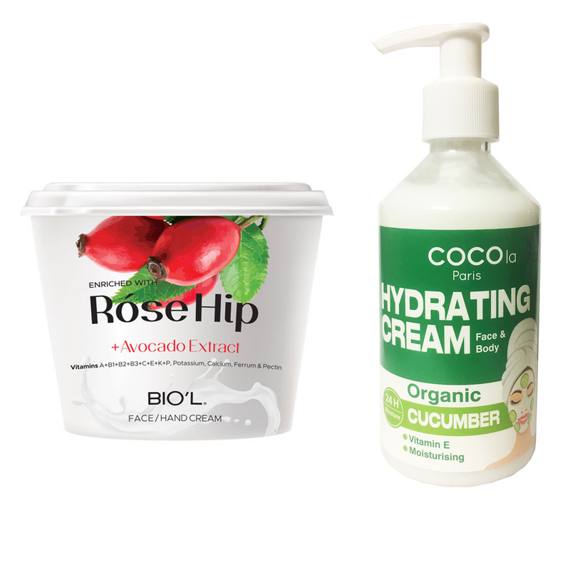 کرم مرطوب کننده بیول مدل Rose Hip حجم 250 میلی لیتر به همراه کرم آبرسان کوکولا پاریس مدل خیار حجم ۲۵۰ میلی لیتر