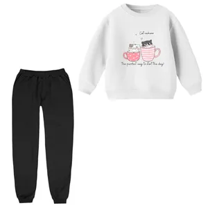 ست سویشرت آستین بلند و شلوار راحتی بچگانه مدل گربه ها و فنجون