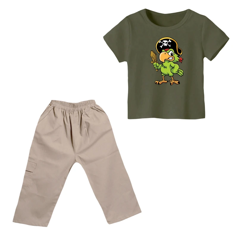 ست تی شرت و شلوارک پسرانه مدل طوطی