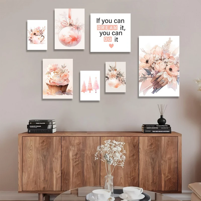 تابلو شاسی بکلیت طرح گل صورتی مدل SH-1156  مجموعه 7 عددی