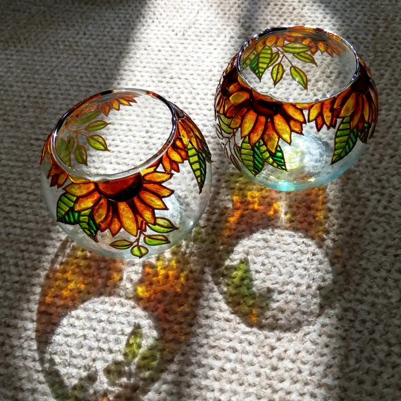 جا شمعی ویترای طرح آفتابگردون بسته 2 عددی