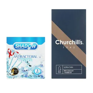کاندوم چرچیلز مدل Ultra Thin بسته 12 عددی به همراه کاندوم شادو مدل Anti Bacterial بسته 3 عددی