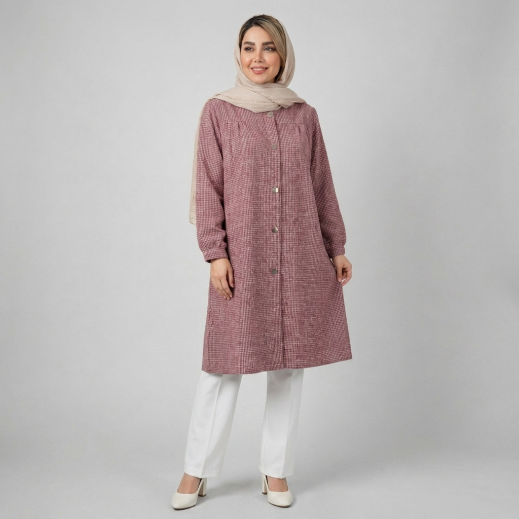 مانتو زیر زانو زنانه مدل موهر بیسکویتی کد 877