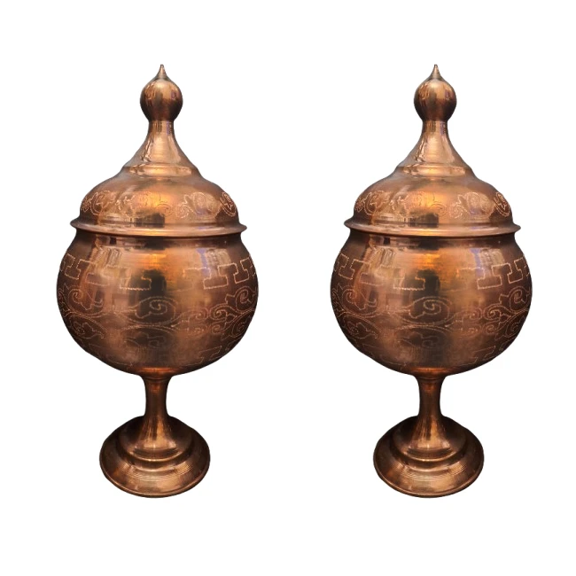 شکلات خوری مسی مدل دسته گنبدی طرح لیزر بسته 2 عددی