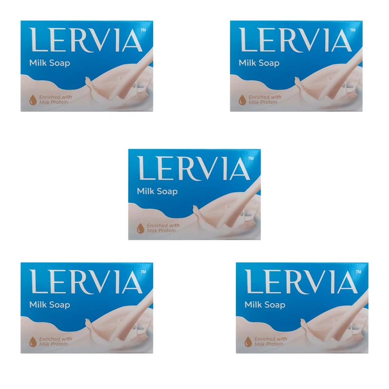 صابون شستشو بدن لرویا مدل شیر مناسب برای پوست معمولی و خشک وزن 90 گرم بسته 5 عددی