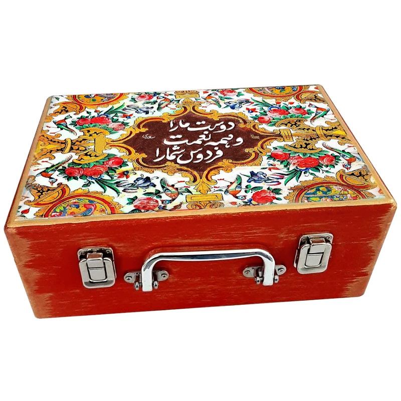 جعبه چوبی مدل چمدان طرح کاشی سنتی کد WS141