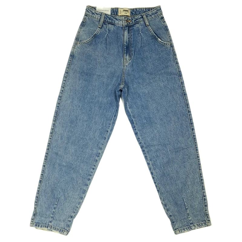 شلوار جین مام استایل زنانه مدل کمر و دمپا پیلدار