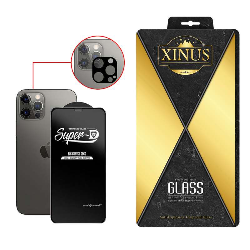 محافظ لنز دوربین ژینوس مدل 2SFA مناسب برای گوشی موبایل اپل iPhone 12 Pro به همراه محافظ صفحه نمایش