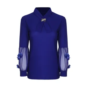 بلوز زنانه مدل 521 آستین پفی رنگ آبی