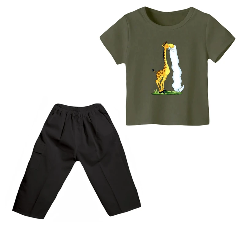 ست تی شرت و شلوارک پسرانه مدل زرافه کد ۱۰
