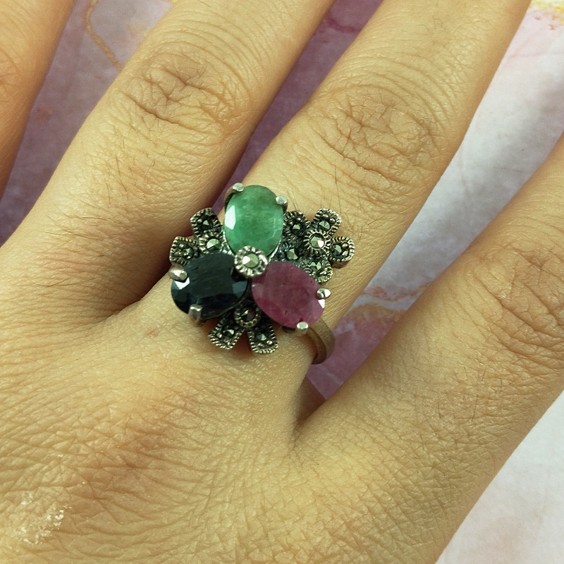 انگشتر نقره زنانه سلین کالا مدل سیاه قلم چندجواهر کد 150