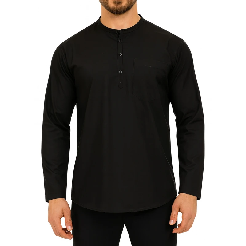 پیراهن آستین بلند یقه دیپلمات مردانه مدل سه دکمه