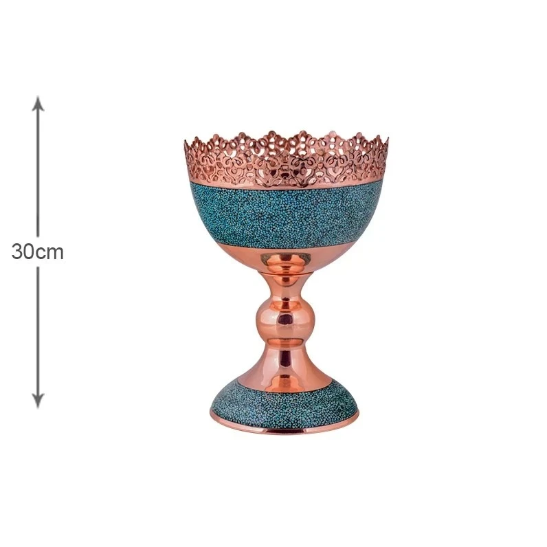 عکس شماره 4 : ست 3 تکه آجیل خوری و گلدان فیروزه کوبی مسی مدل f052 کد f148