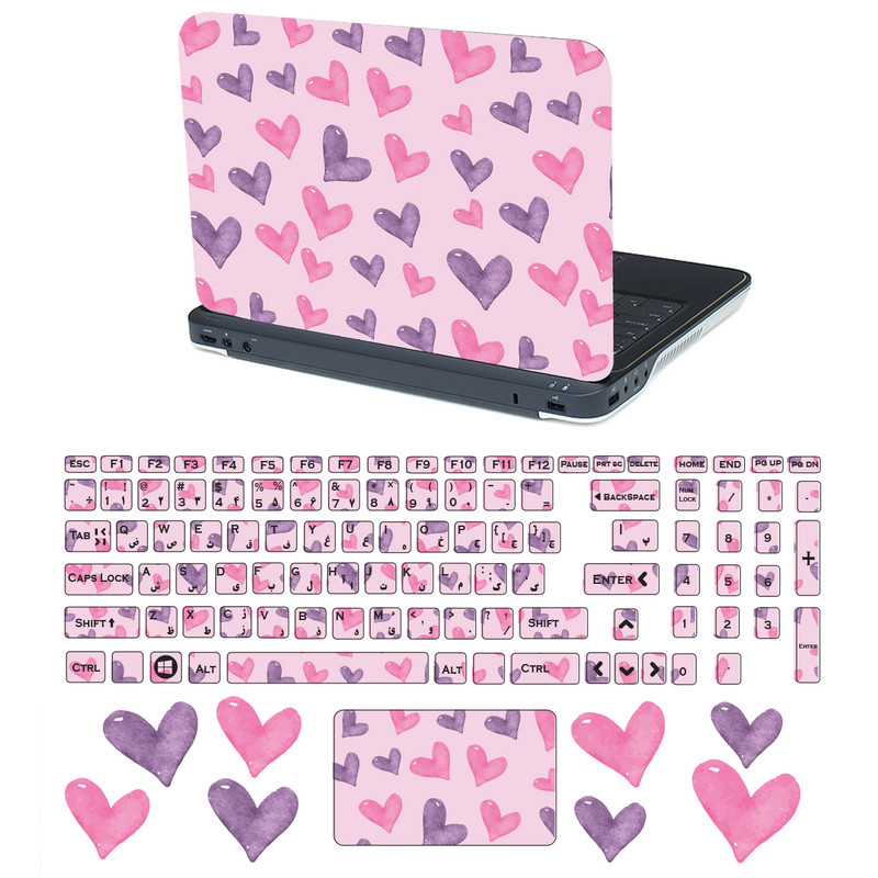 استیکر لپ تاپ تُکتم مدل LOVE کد 3080 مناسب برای لپ تاپ 15.6 اینچ به همراه برچسب حروف فارسی