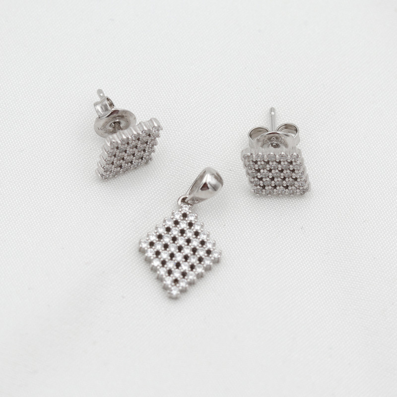 نیم ست نقره زنانه مدل لوزی کد SHS-23