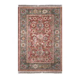 فرش ماشینی 1200 شانه فرش صرافیان زمینه قرمز حاشیه آبی مدل گلگون