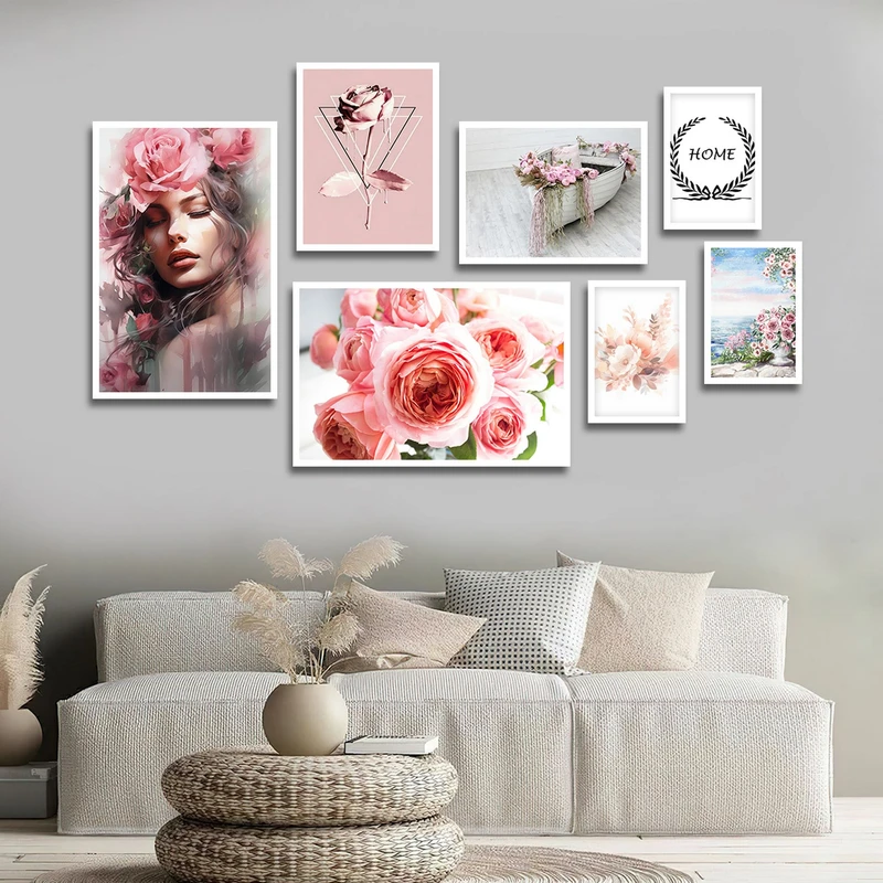 تابلو بکلیت طرح مدرن چهره و گل صورتی مدل W-1644 مجموعه 7 عددی