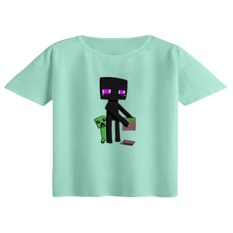 کراپ تی‌شرت آستین کوتاه زنانه مدل ماینکرفت