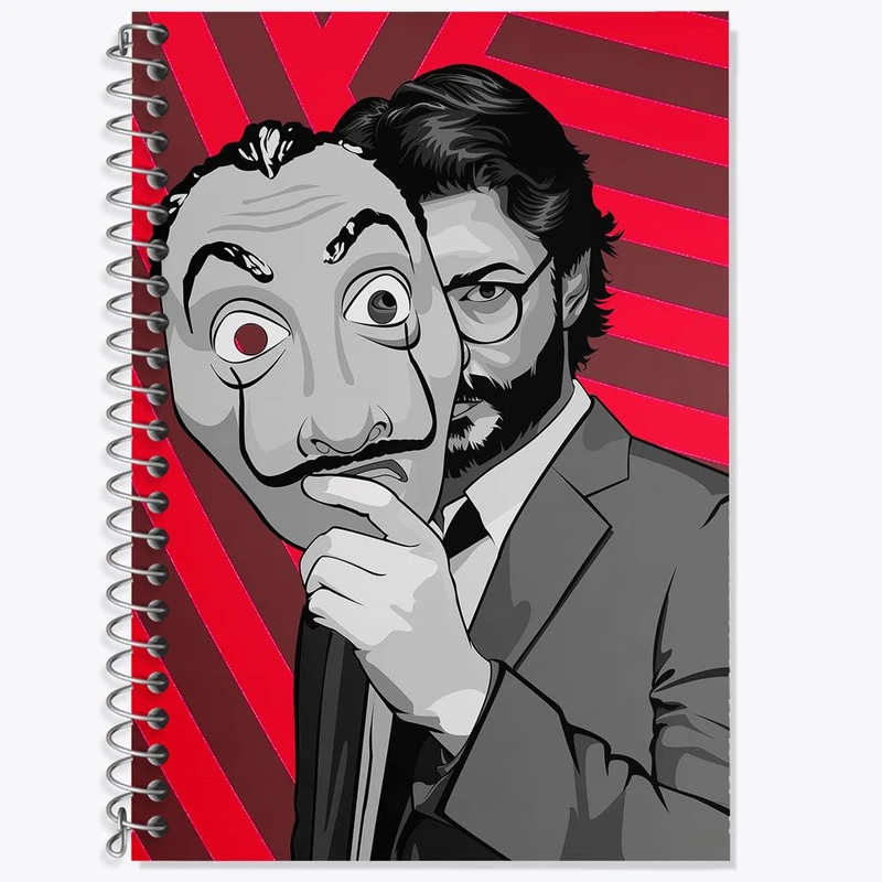 دفتر زبان 50 برگ خندالو مدل سه خط طرح پروفسور سریال Money Heist کد 3238