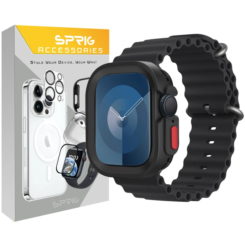 بند اسپریگ مدل Ocean Amizze مناسب برای اپل واچ سری 4/5/6/Se سایز 44 میلی متری به همراه کاور